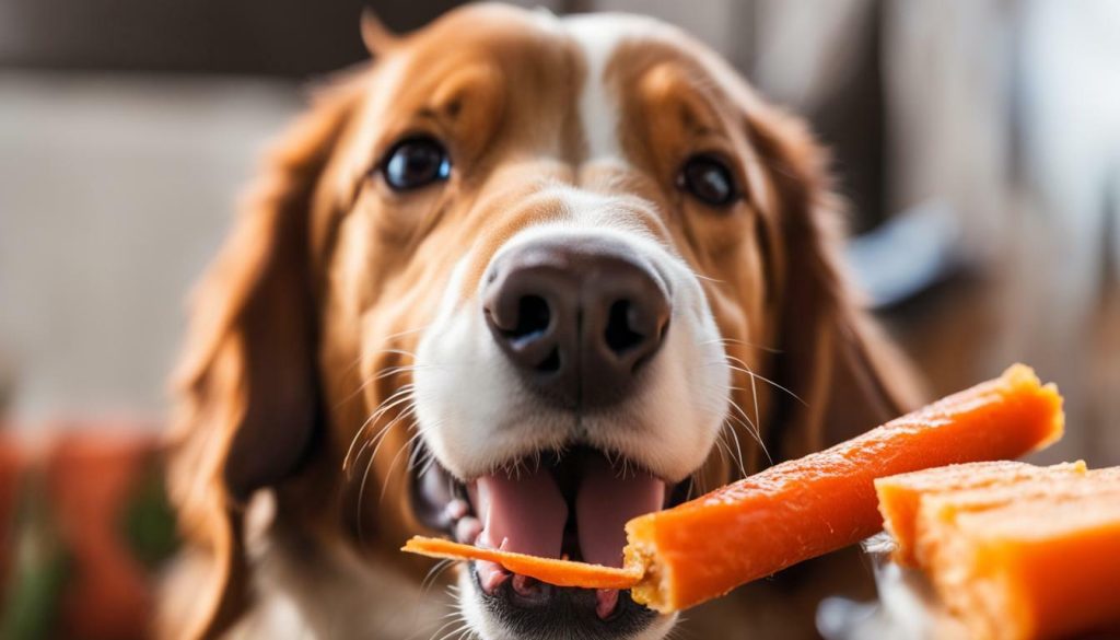 Dog with a crunchy carrot stick