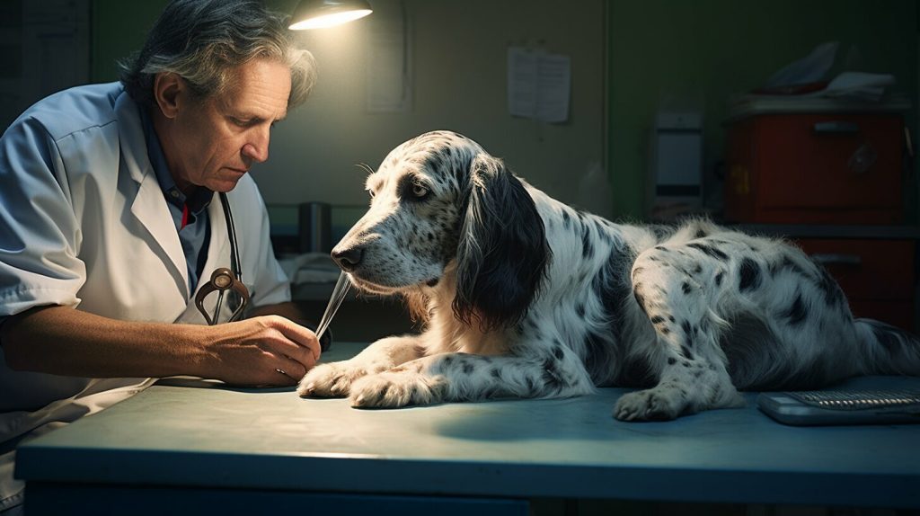 English Setter in a veterinary clinic