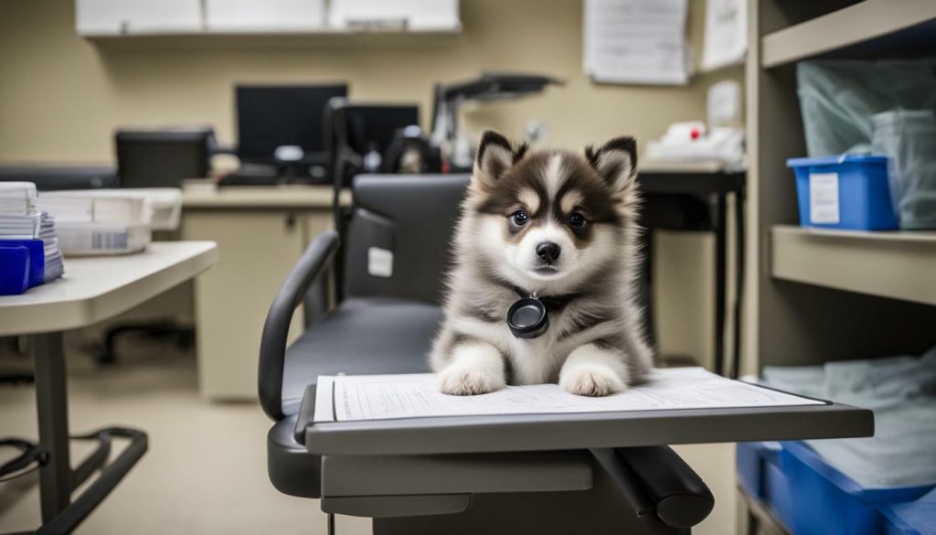 Pomsky puppy at the vet