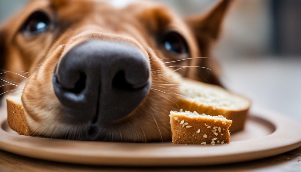 dog sniffing bread