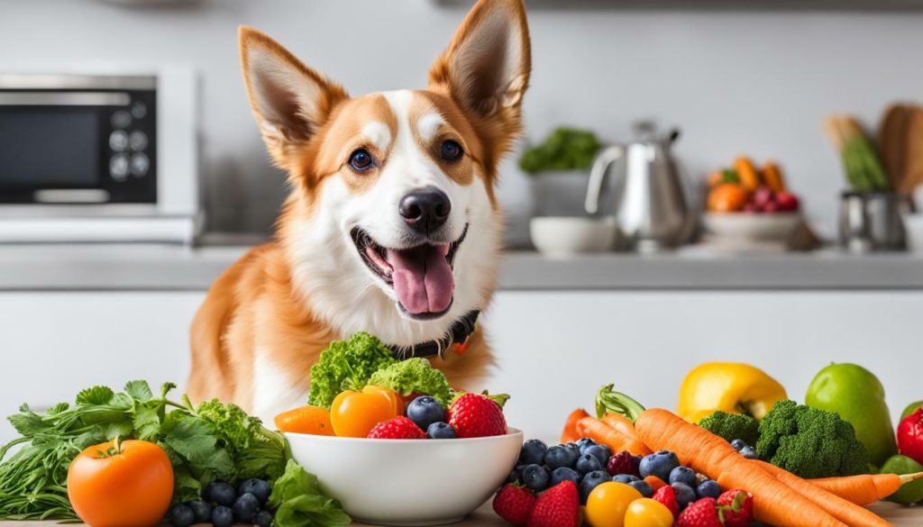 dog with healthy food