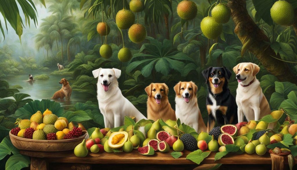 dogs and exotic fruits