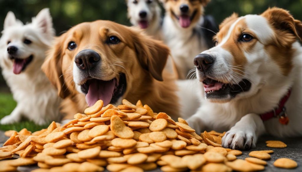 dogs eating goldfish crackers