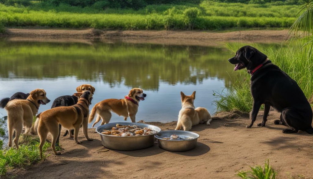 dogs eating tilapia