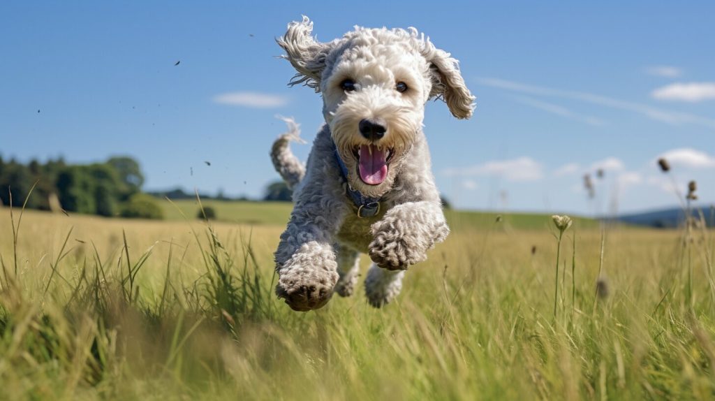 Bedlington Terrier playing outdoors