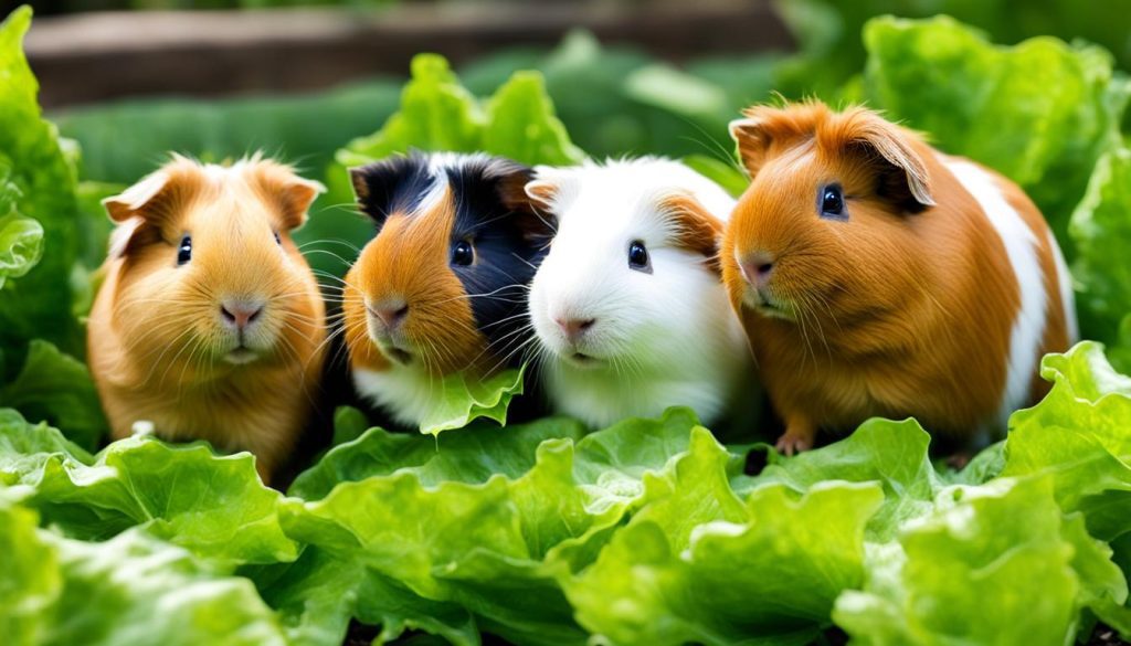 guinea pigs eating lettuce