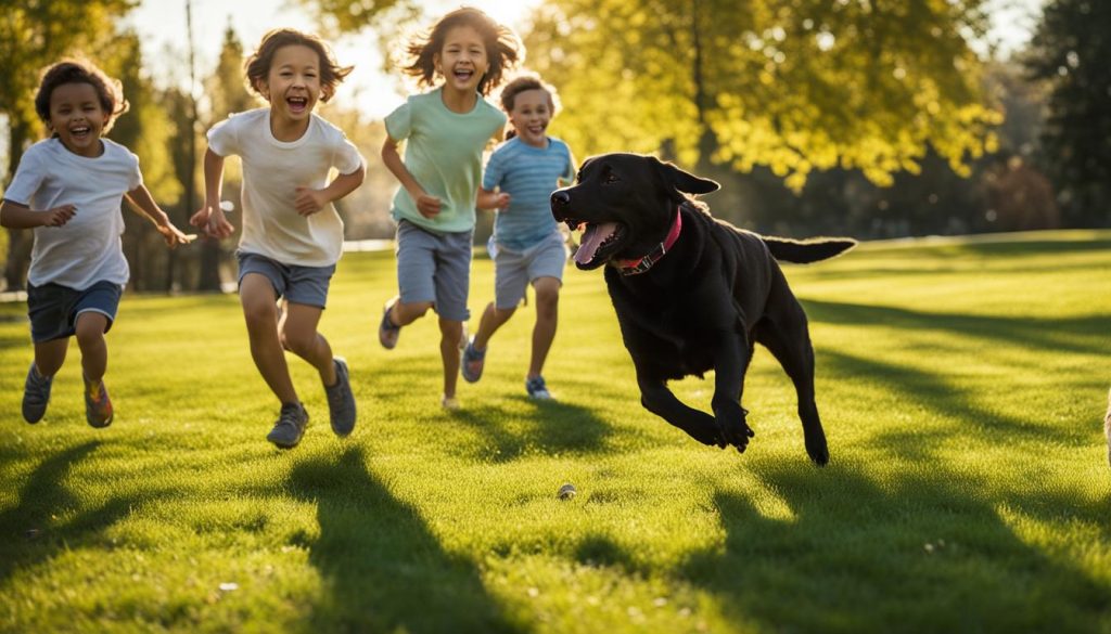 Labrador Retriever and children playing