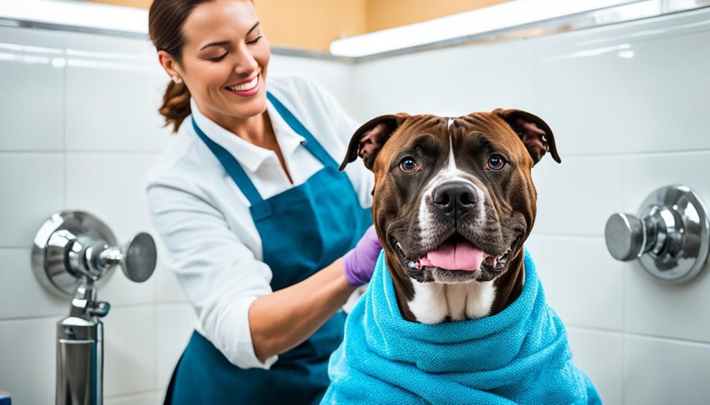 grooming an American Staffordshire Terrier