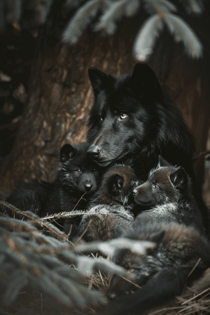 Maternal Care in Black Wolves