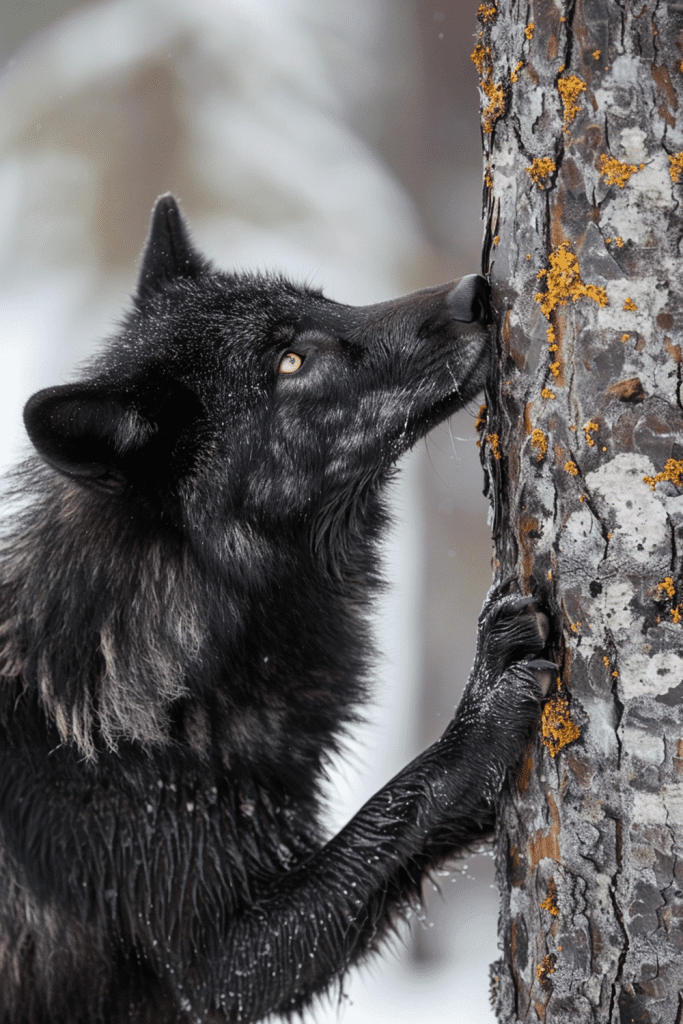 Territorial Markings of a Black Wolf