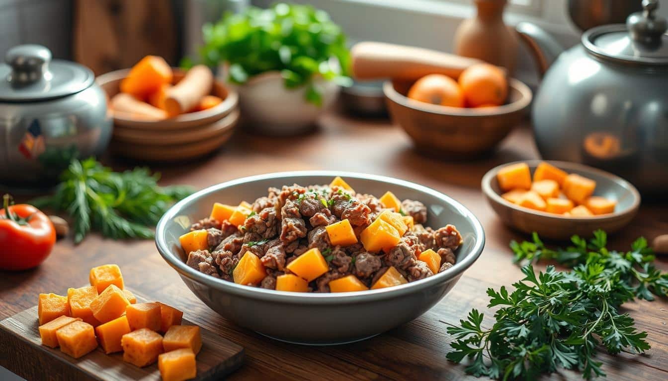 Curated visual reference: Visual Reference: Homemade Beef And Sweet Potato Dog Food Recipe